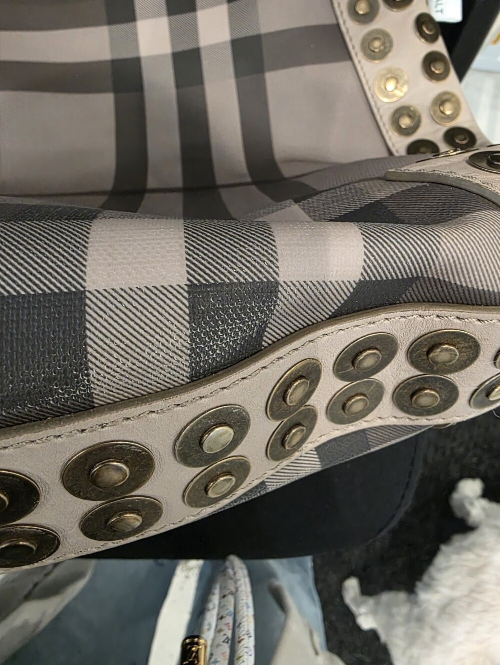 Burberry Beige and Gray Plaid Shoulder Bag with Stud Trim - Picture 15 of 17